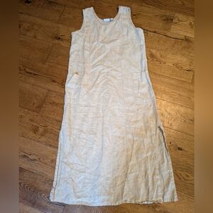 Chico's 100 % Linen Dress Slits On Sides Pockets Cottagecore Size 2 Women's